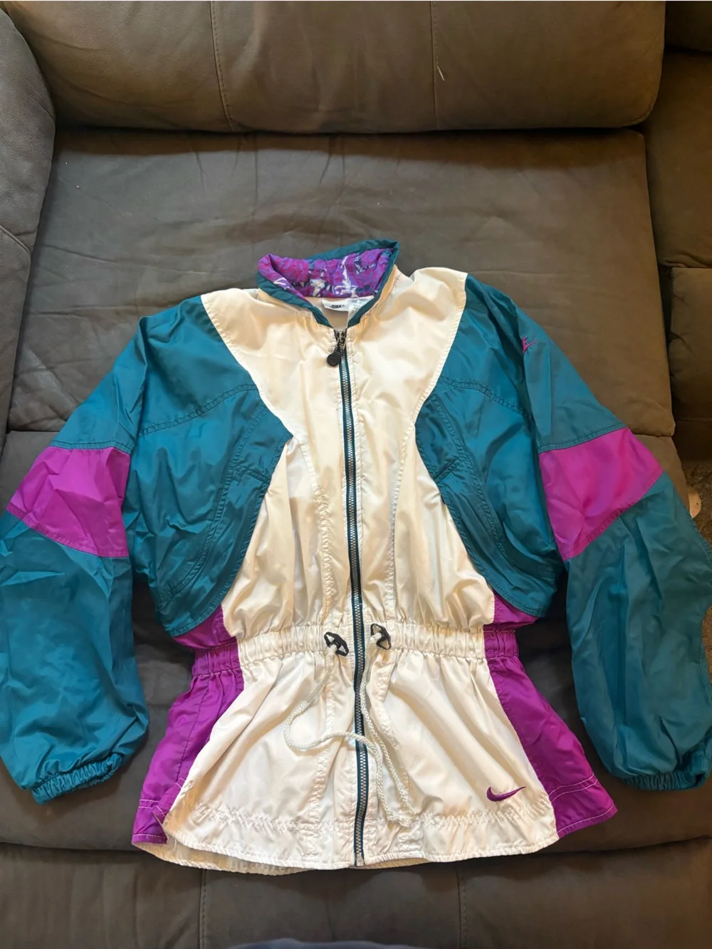Vintage 90’s Nike Teal, Purple & Cream Nike Colorblock Windbreaker Jacket